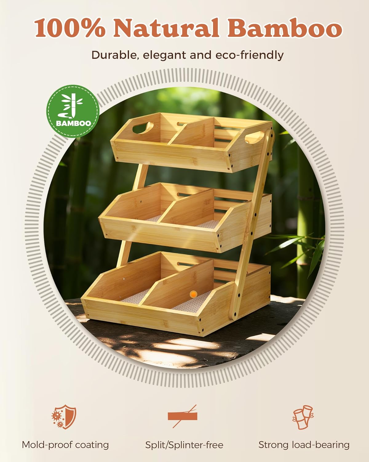 Cesta frutas bambú 3 niveles con recipiente acacia