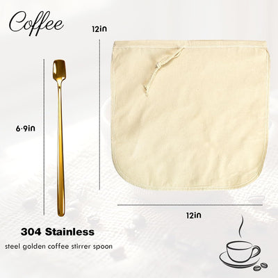 Bolsas filtro reutilizables Toddy 12.8pulg algodón orgánico 2 pzas cucharas doradas
