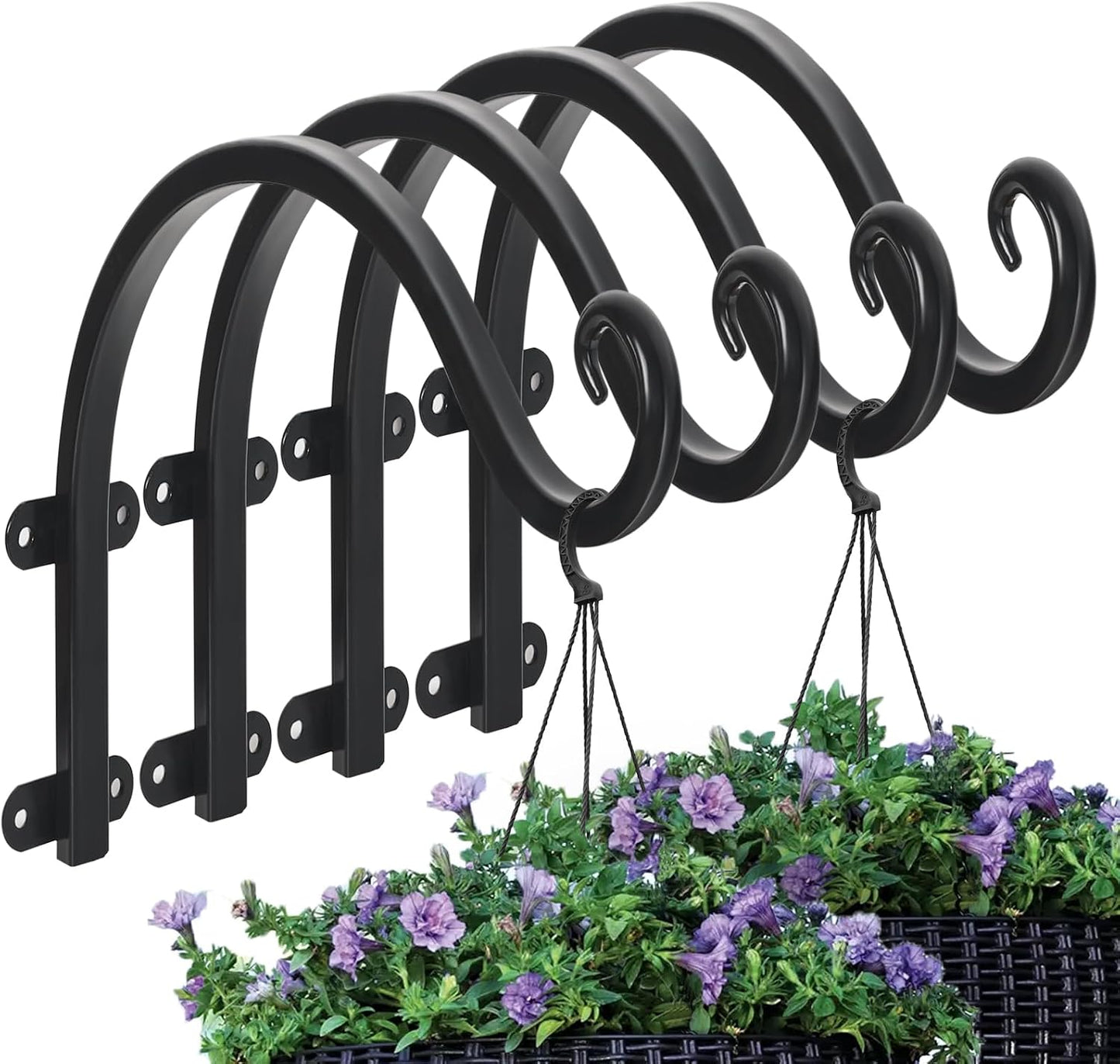 4 Colgadores Plantas 12pulg Negro Resistentes