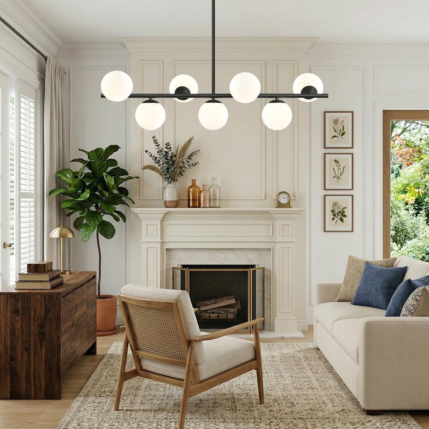 Lámpara techo Sputnik 7 luces Mid Century negra blanca 43.3pulg