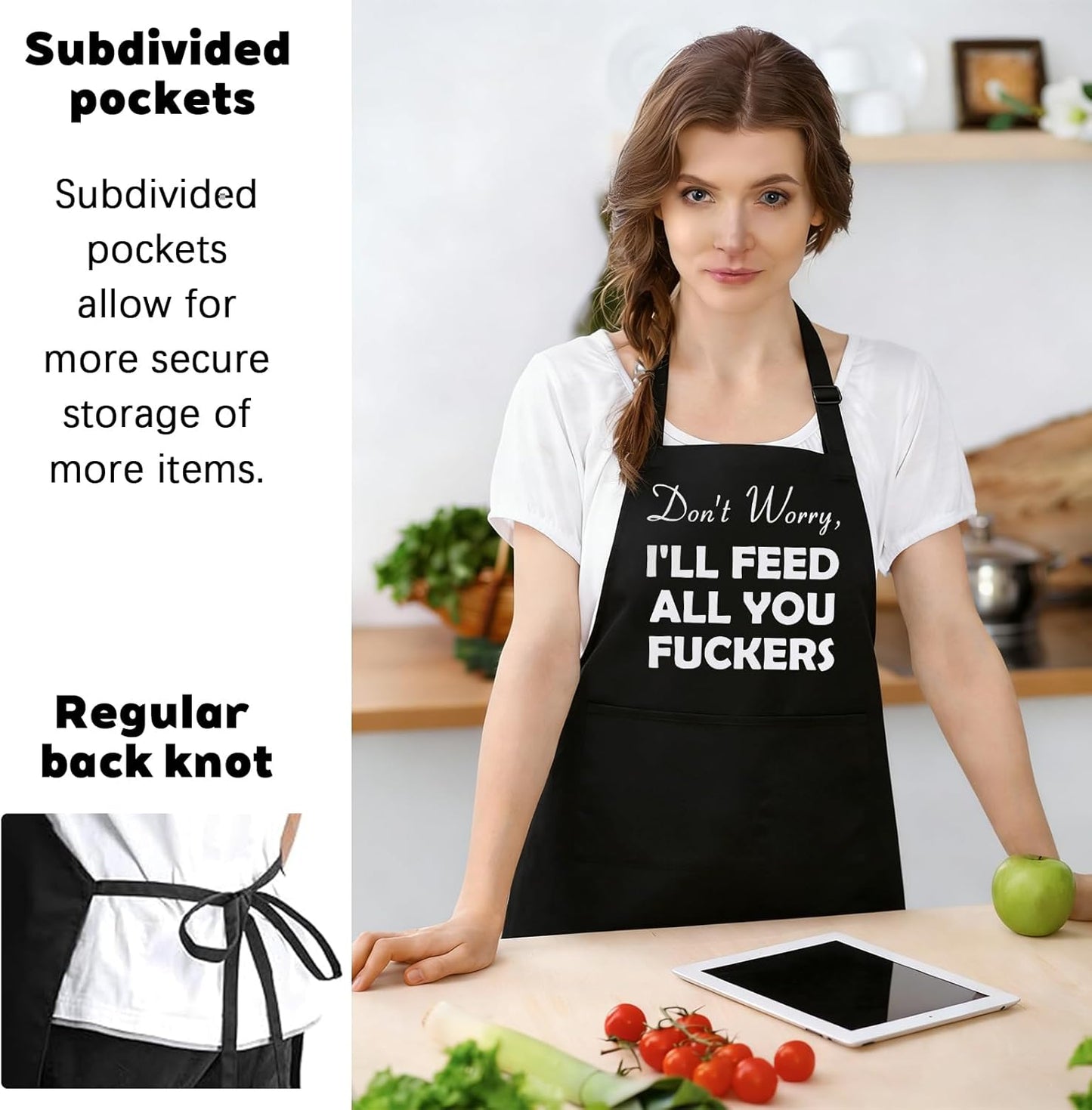 Delantal de cocina ajustable con 2 bolsillos para hombre y mujer