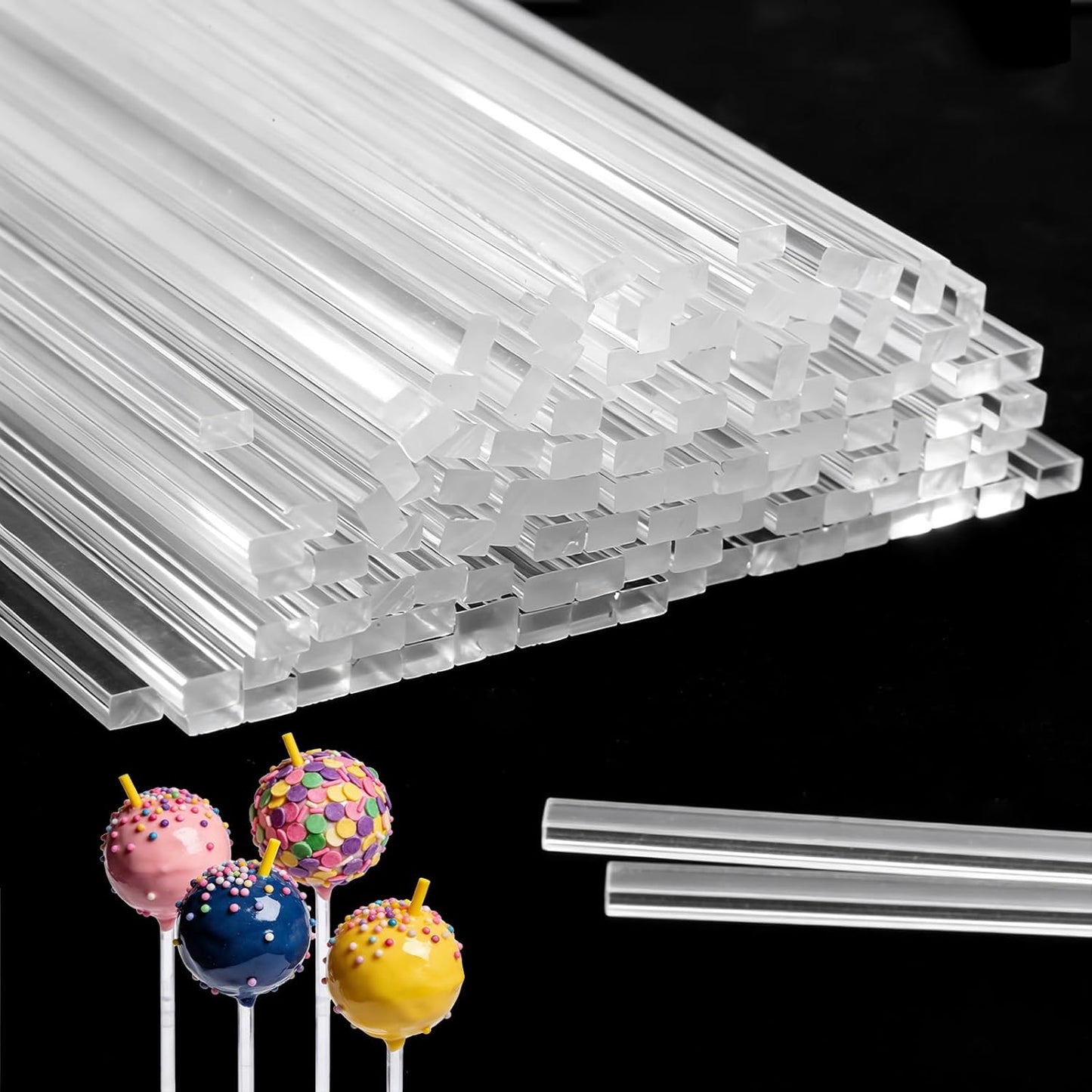 Palitos transparentes planos de 6 pulgadas para decorar pasteles y cupcakes