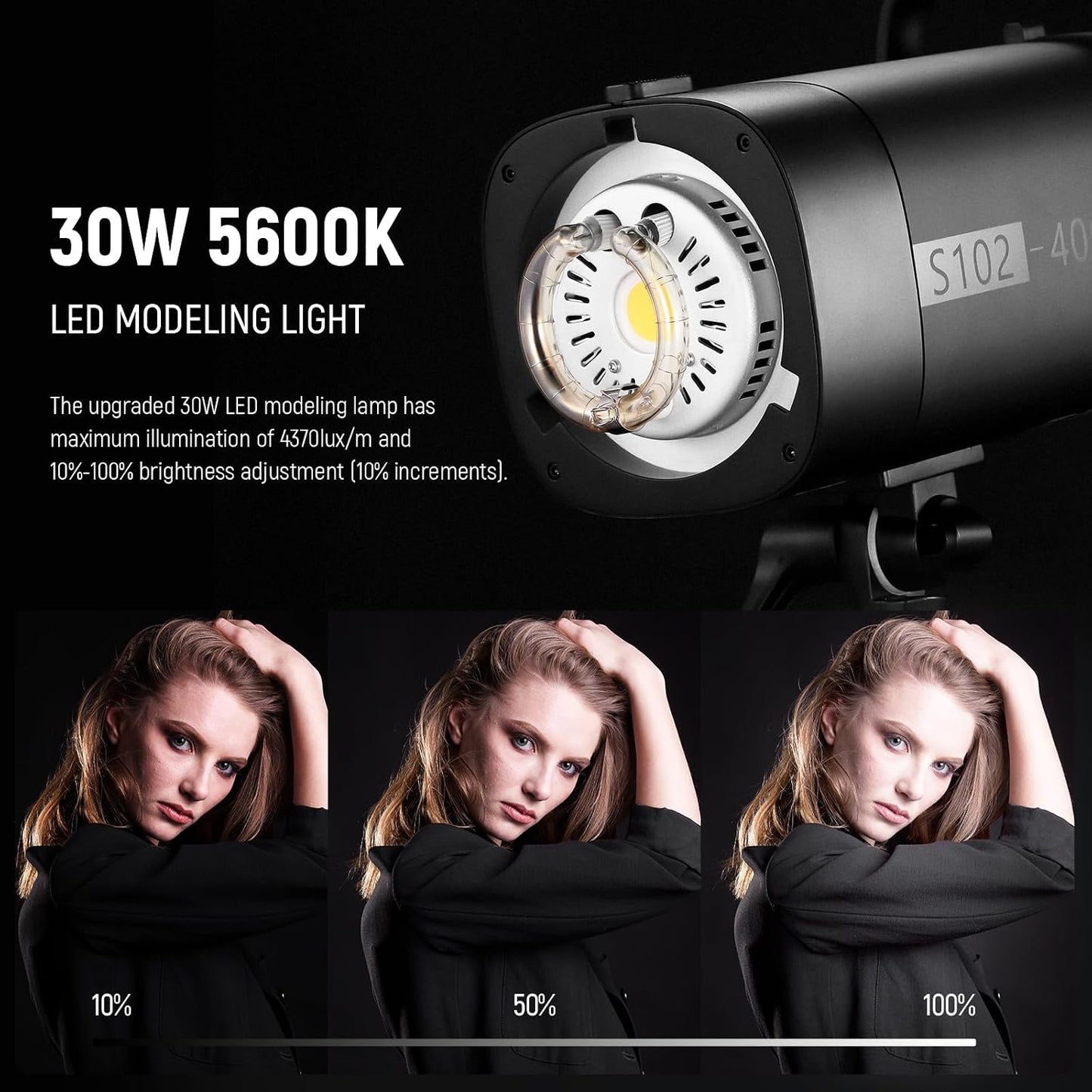 Luz estroboscópica S102-400W PRO 400Ws GN62 con LED y ventilador