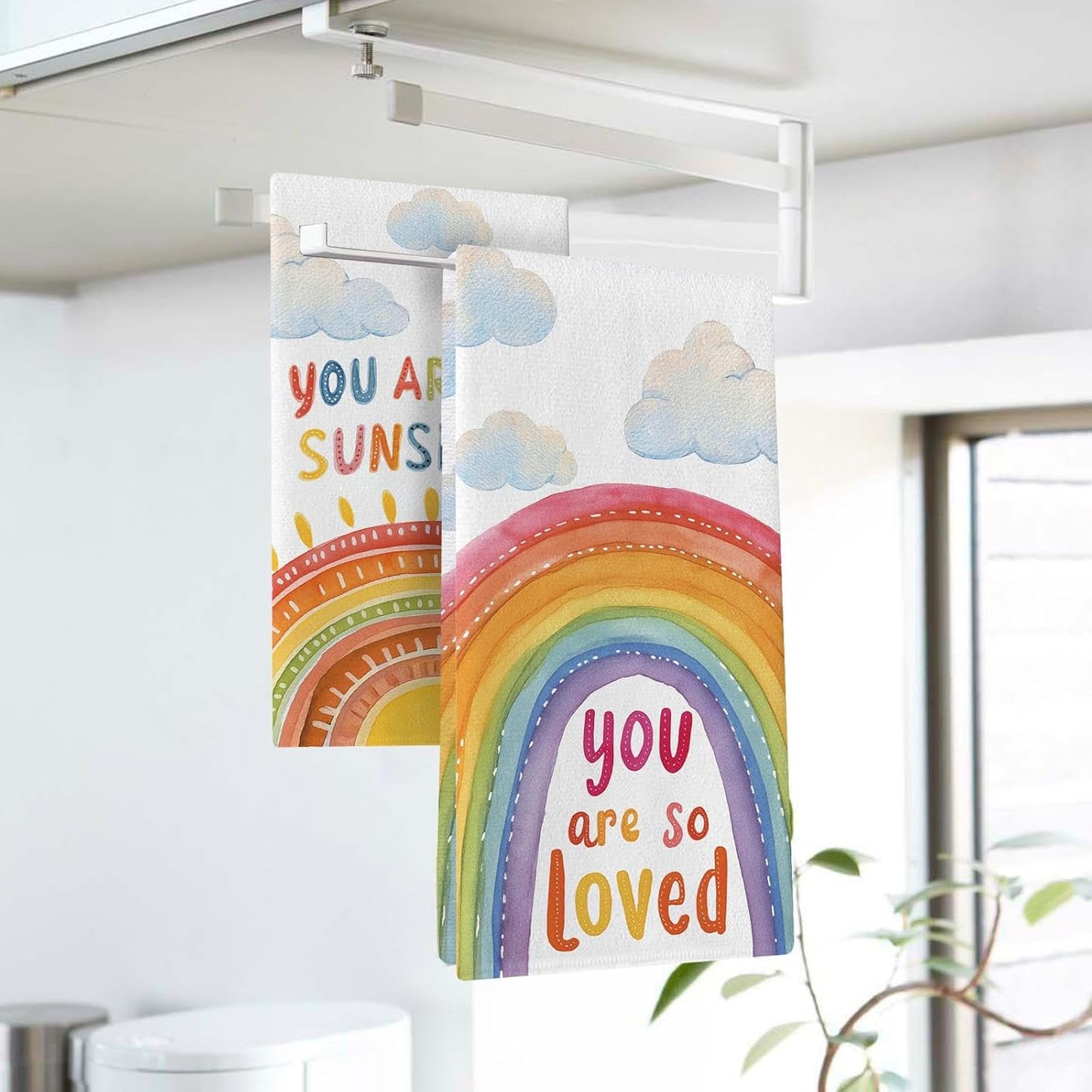 Paño de cocina para niños con diseño de arcoíris You Are My Sunshine