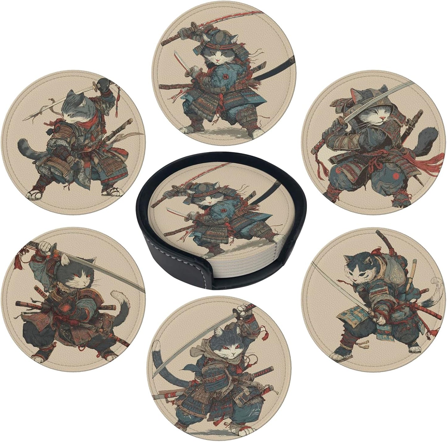 Posavasos de cuero 6 piezas con soporte anime japonés gatos regalos decorativos