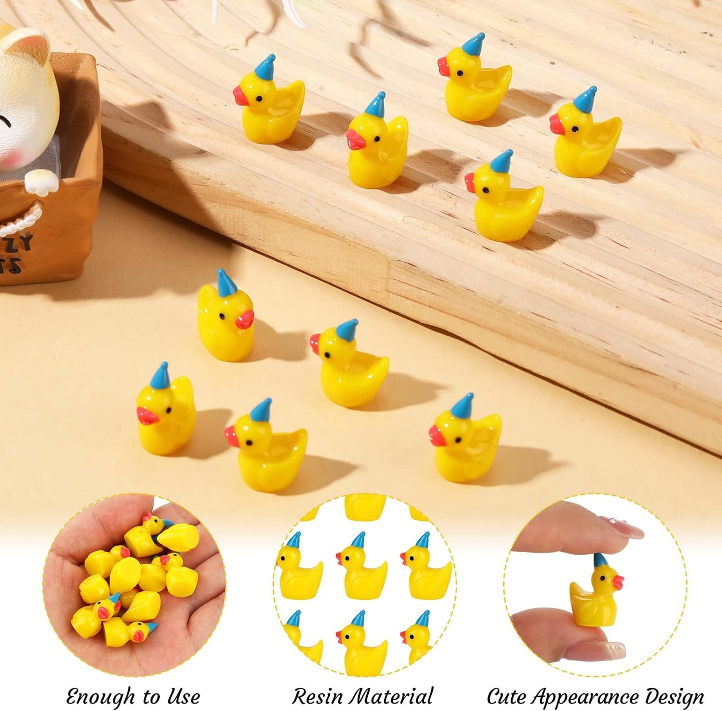 100 Mini Patos Resina con Sombrero Adorno Hogar