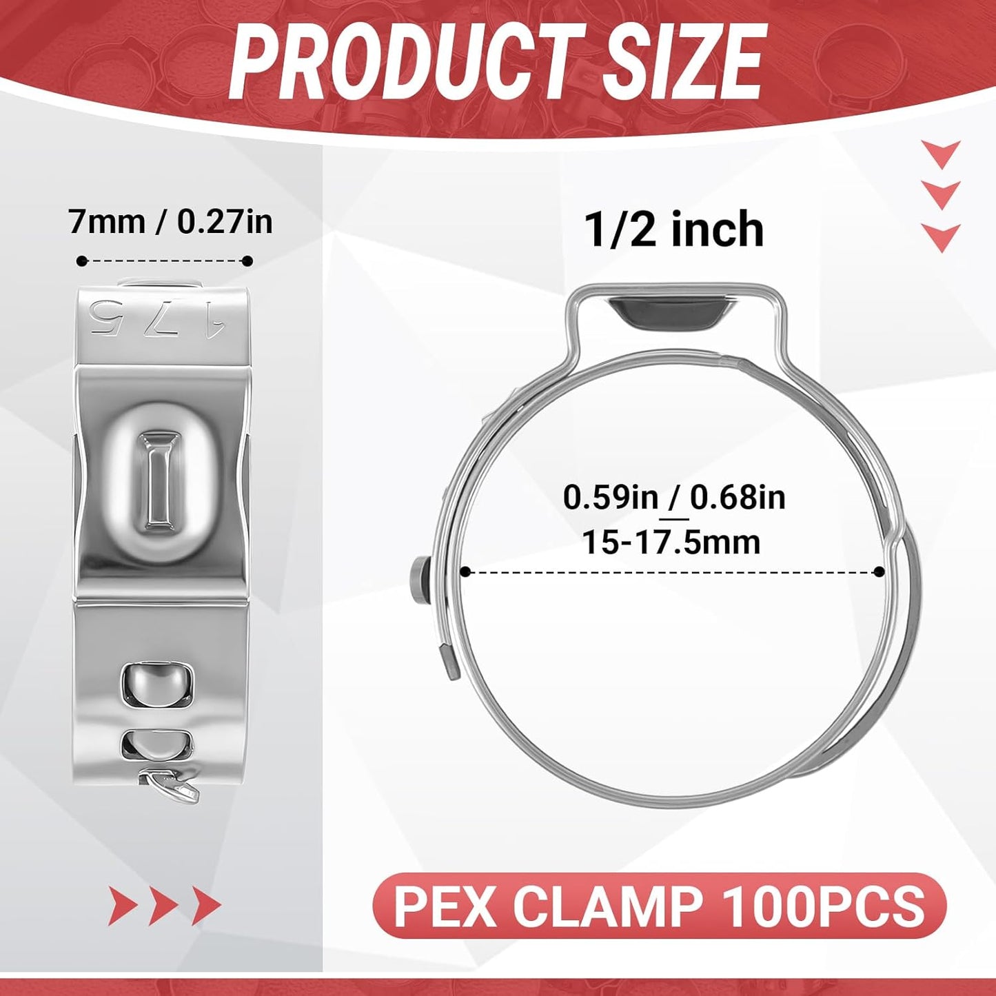 100 Abrazaderas PEX 1/2pulg Acero Inox 304 Plateado