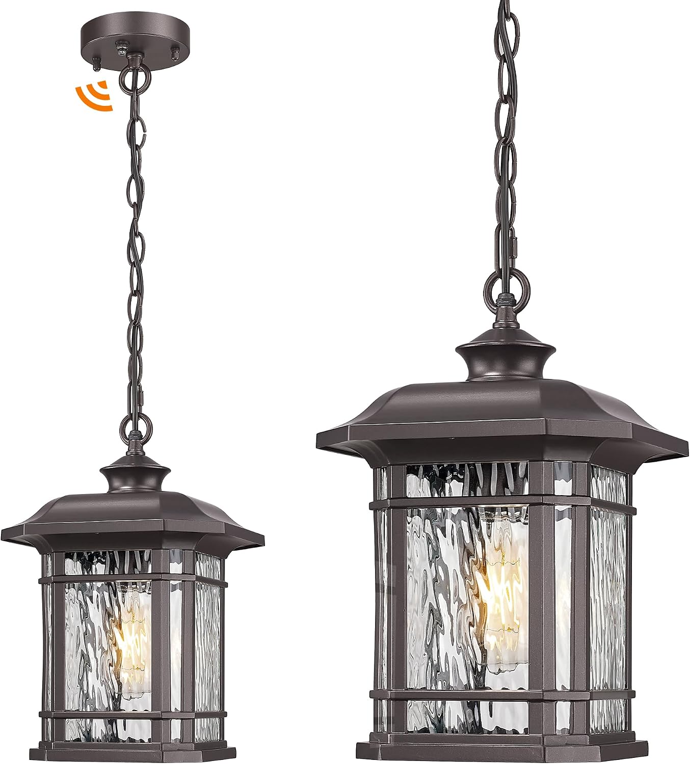 Lámpara colgante exterior 14.2pulg vidrio ondulado bronce aceitado