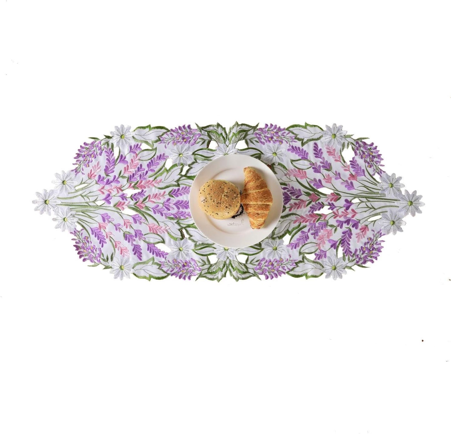 Caminos mesa lavanda primavera bordados margaritas 13x34pulg