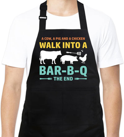 Delantales de parrilla divertidos para hombres y mujeres A Cow A Pig And Chicken Walk Into Bar B Q