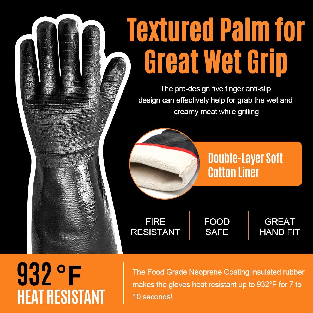 Guantes barbacoa neopreno resistente 14pulg