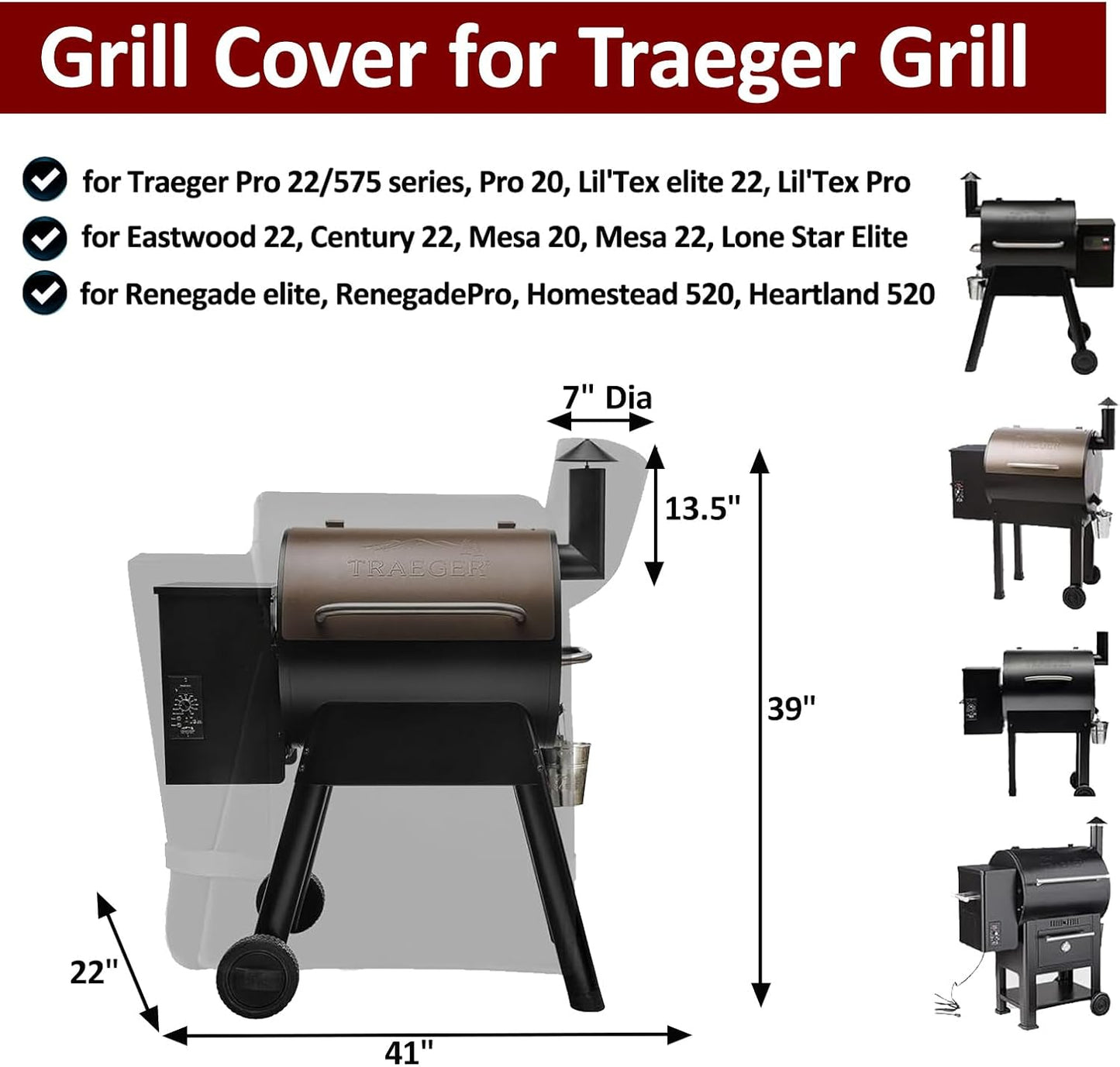 Cubierta para parrilla Traeger Pro 22 y 575 Serie 600D impermeable
