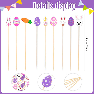 Palillos de cóctel de Pascua de 4.7 pulgadas de bambú decorativos