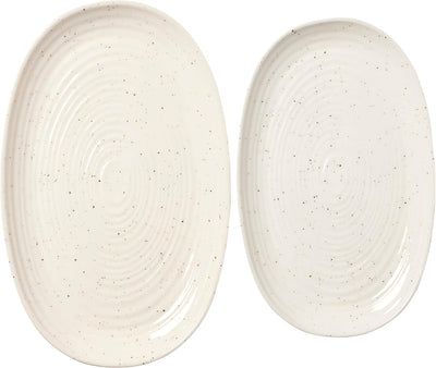 Set 2 Platos Cerámica Moteada Pascua Blancos Rústicos Brillantes