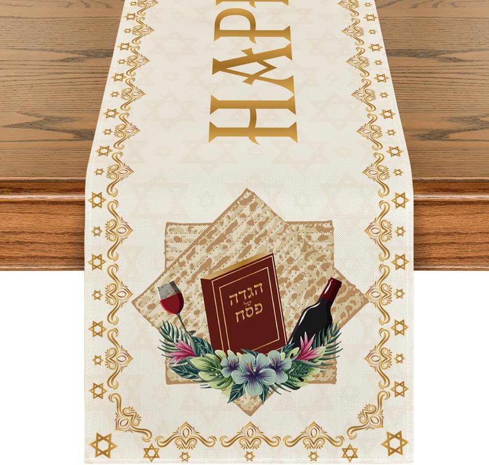 Camino mesa beige Star of David Pesach 13x72pulg
