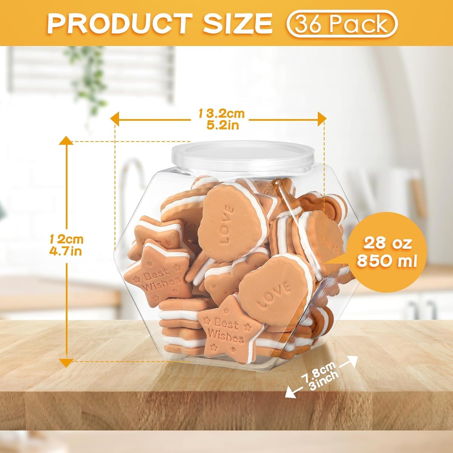 36 Tarros Plástico Hexagonal 28oz Tapa Transparente Boca Ancha