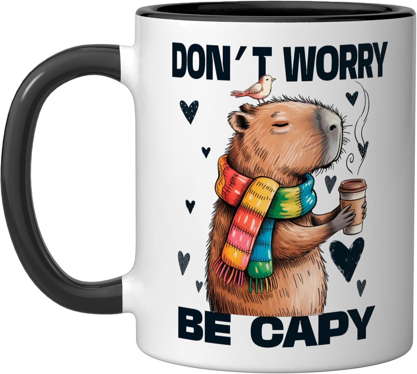 Taza cerámica Dont Worry Be Capy negra/blanca