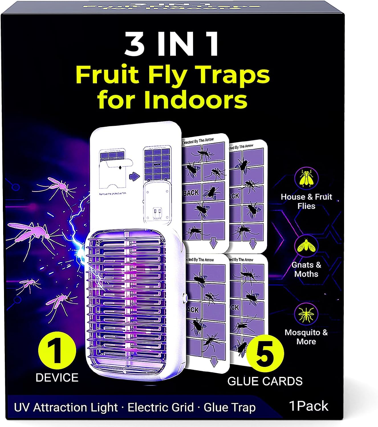 Trampa moscas fruta con luz UV y pegamento 5 tableros