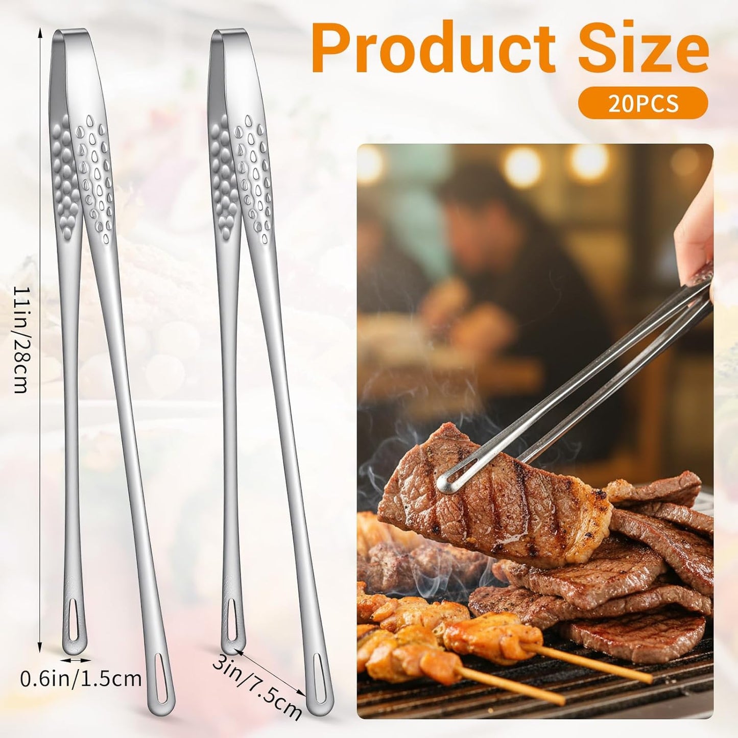 Pinzas de acero inoxidable coreano para parrilla de 11 pulgadas multiusos