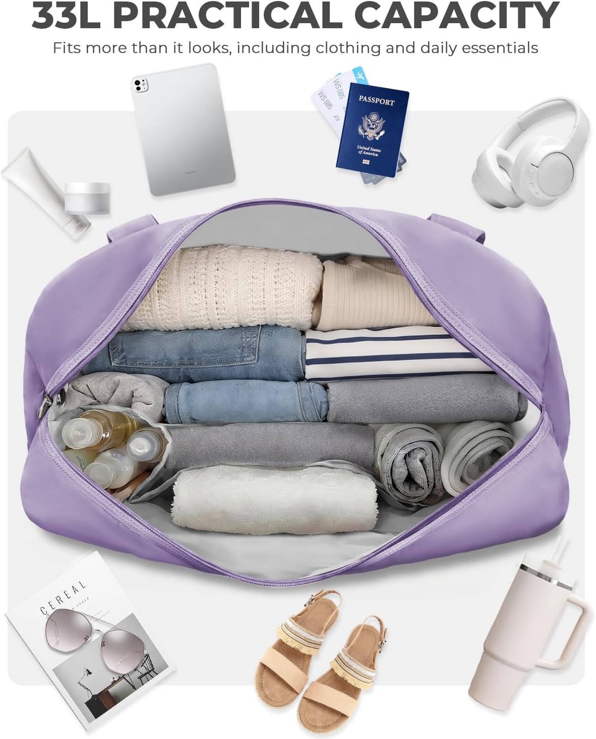 Bolsa Weekender Mediana Púrpura Lavanda Moda