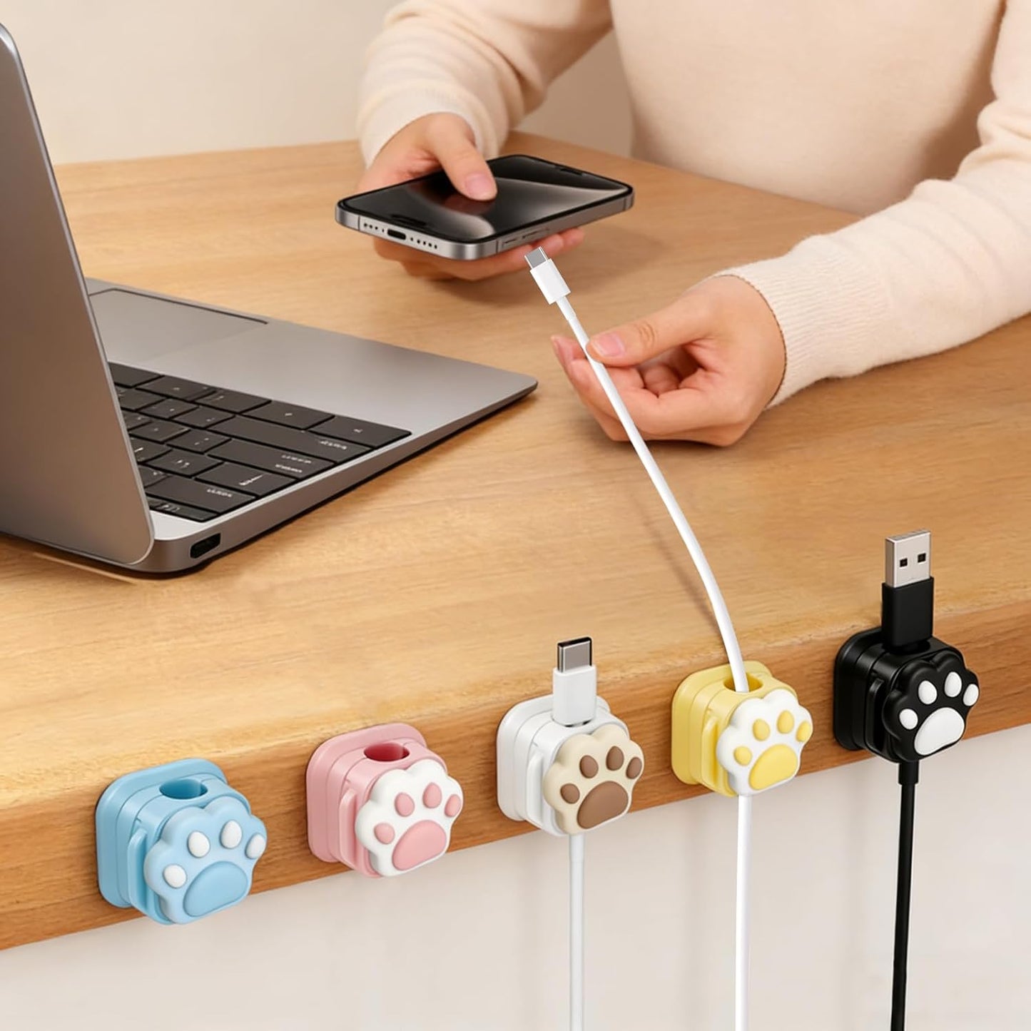 Pack 10 organizadores cables con clips magnéticos para escritorio