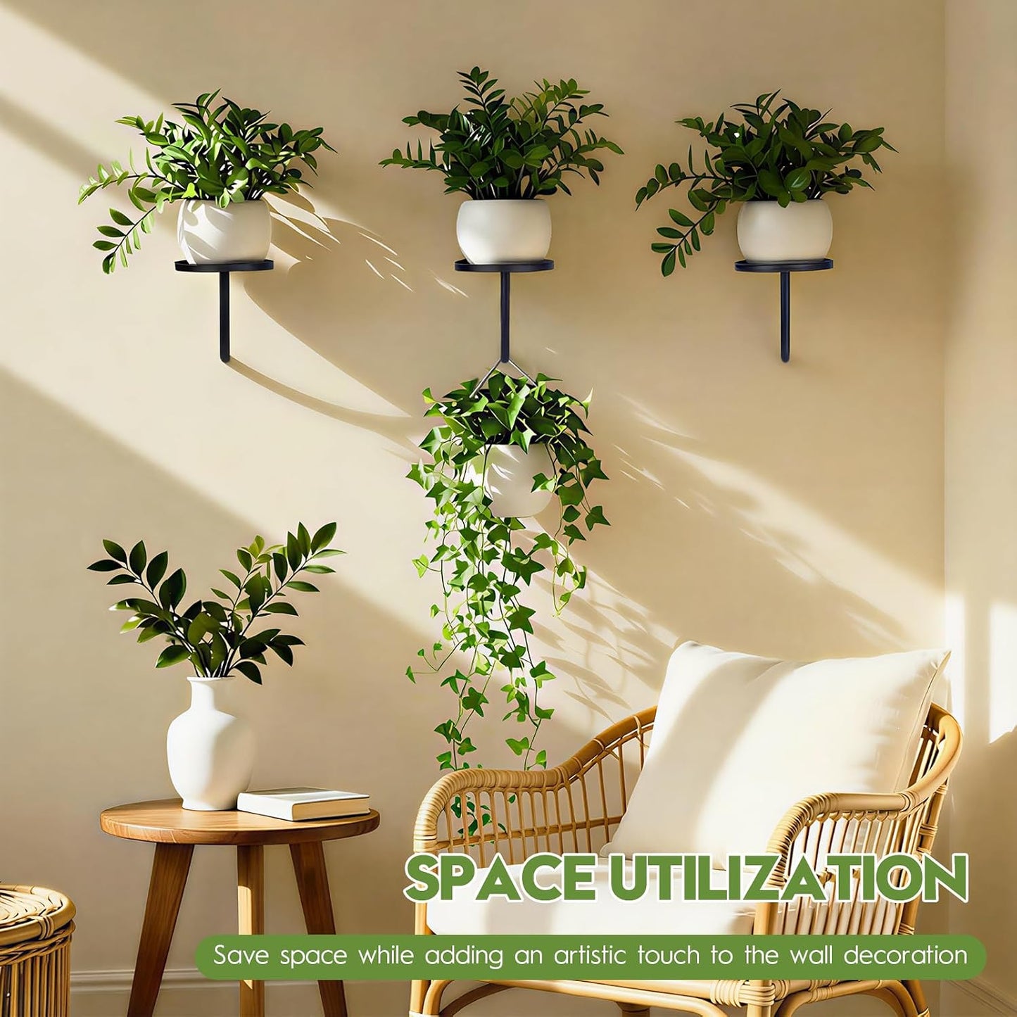 Soporte plantas pared y colgadores interior exterior 3 Pzas negro