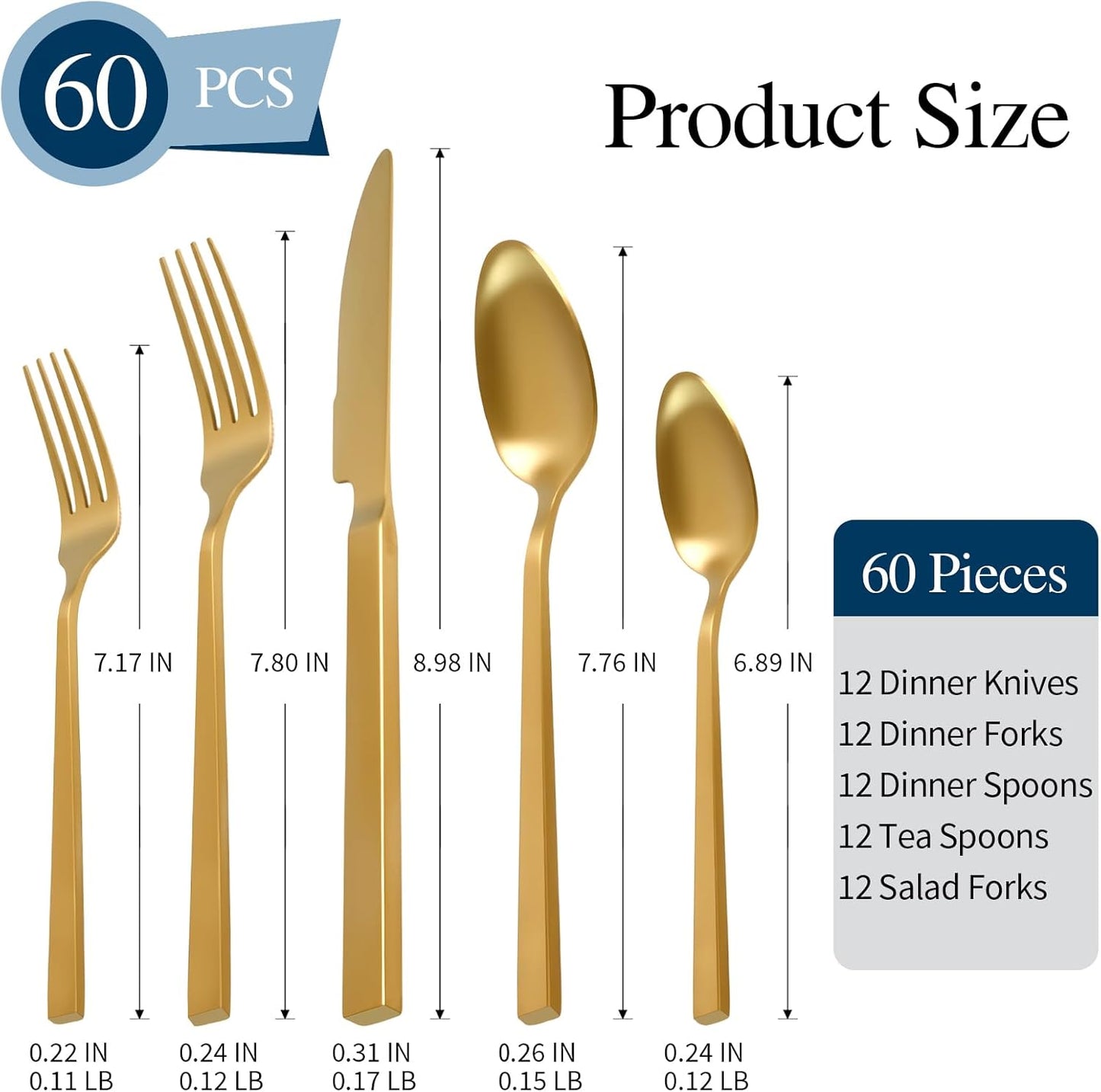 Set 60 Cubiertos Acero Inox Oro Mate