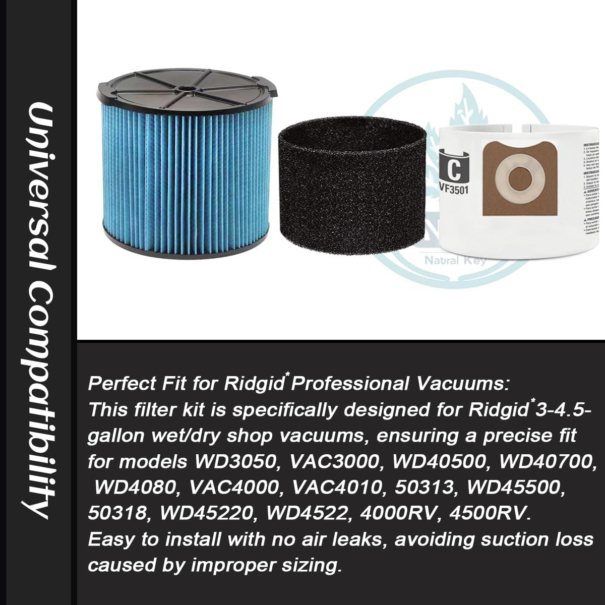 2 Filtros VF3500 2 Fundas Espuma para Aspiradora Ridgid 3-4.5gal