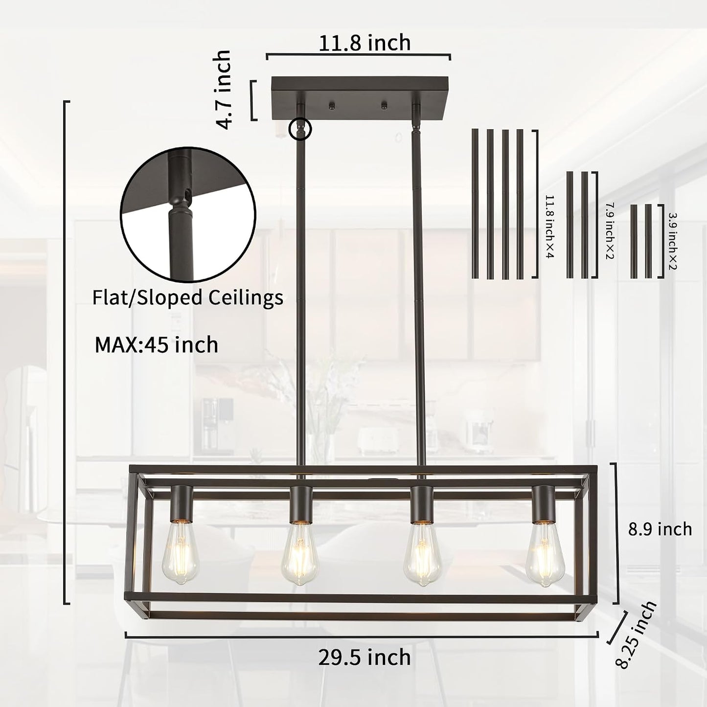 Candelabro rect. bronce aceit. mate 4 luces para isla cocina