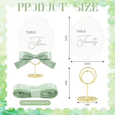Juegos de mesa de boda Sabary con soportes dorados y cintas verde menta
