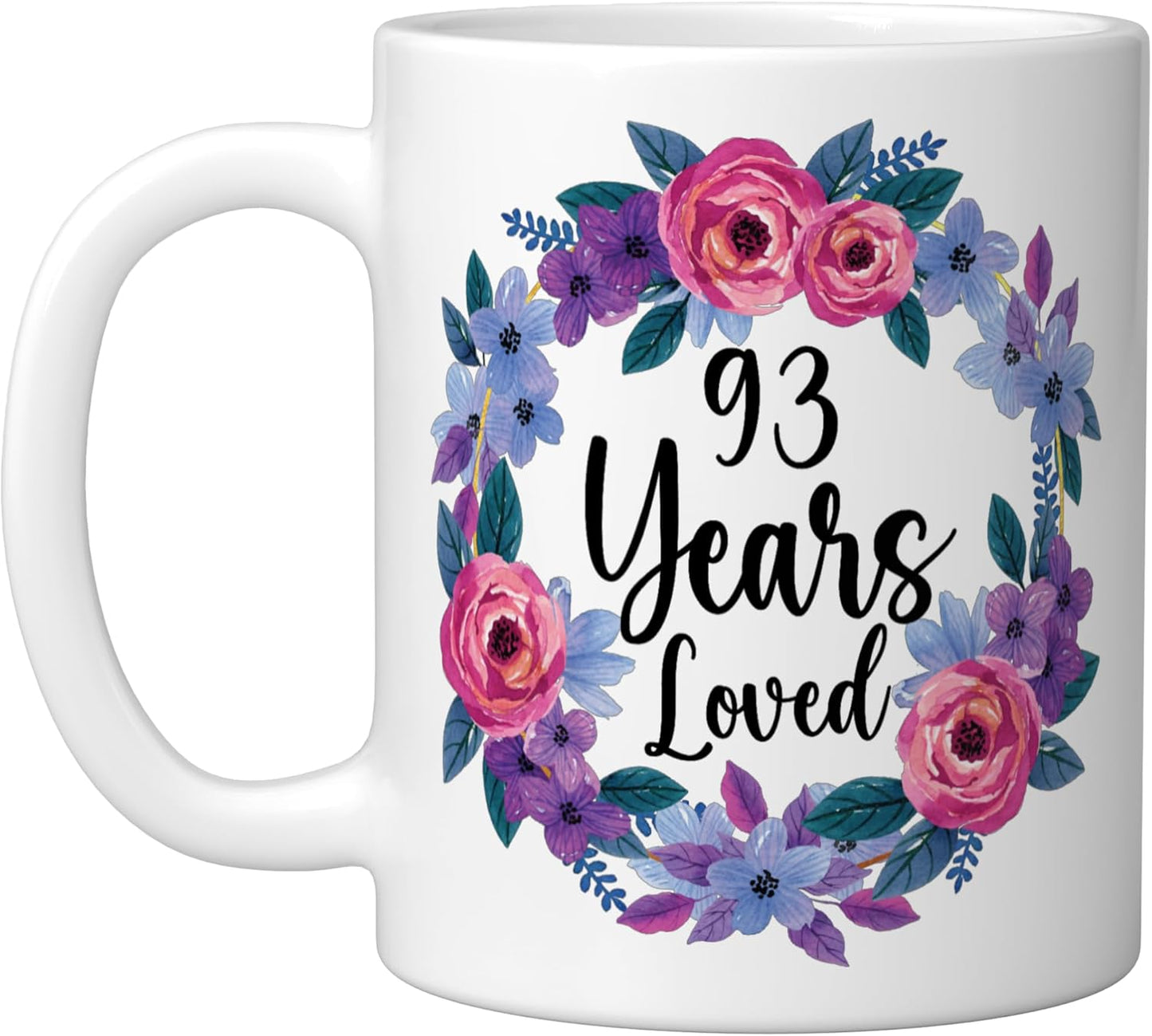 Taza de cerámica con diseño floral de 93 años para mujer
