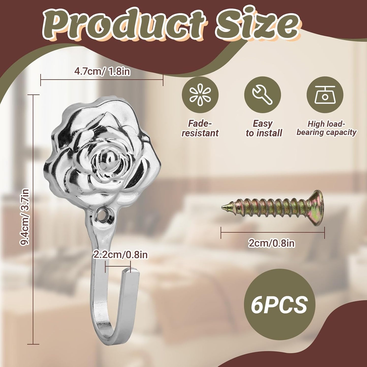 Set 6 Ganchos Metal Perchero Pared Plateado