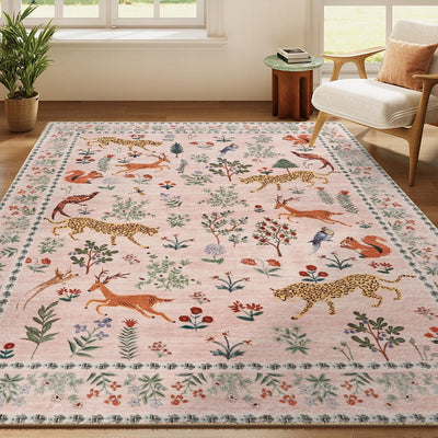Alfombra animales rosas 8x10ft antideslizante