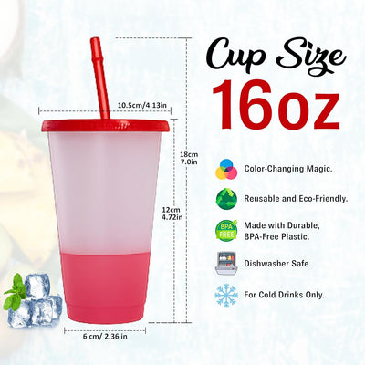 Vasos reutilizables que cambian de color 16 oz con tapas y pajitas