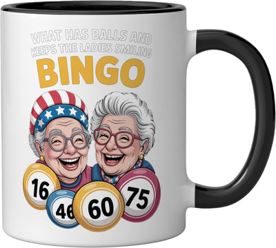 Taza cerámica What Has Balls Bingo Humor negra/blanca