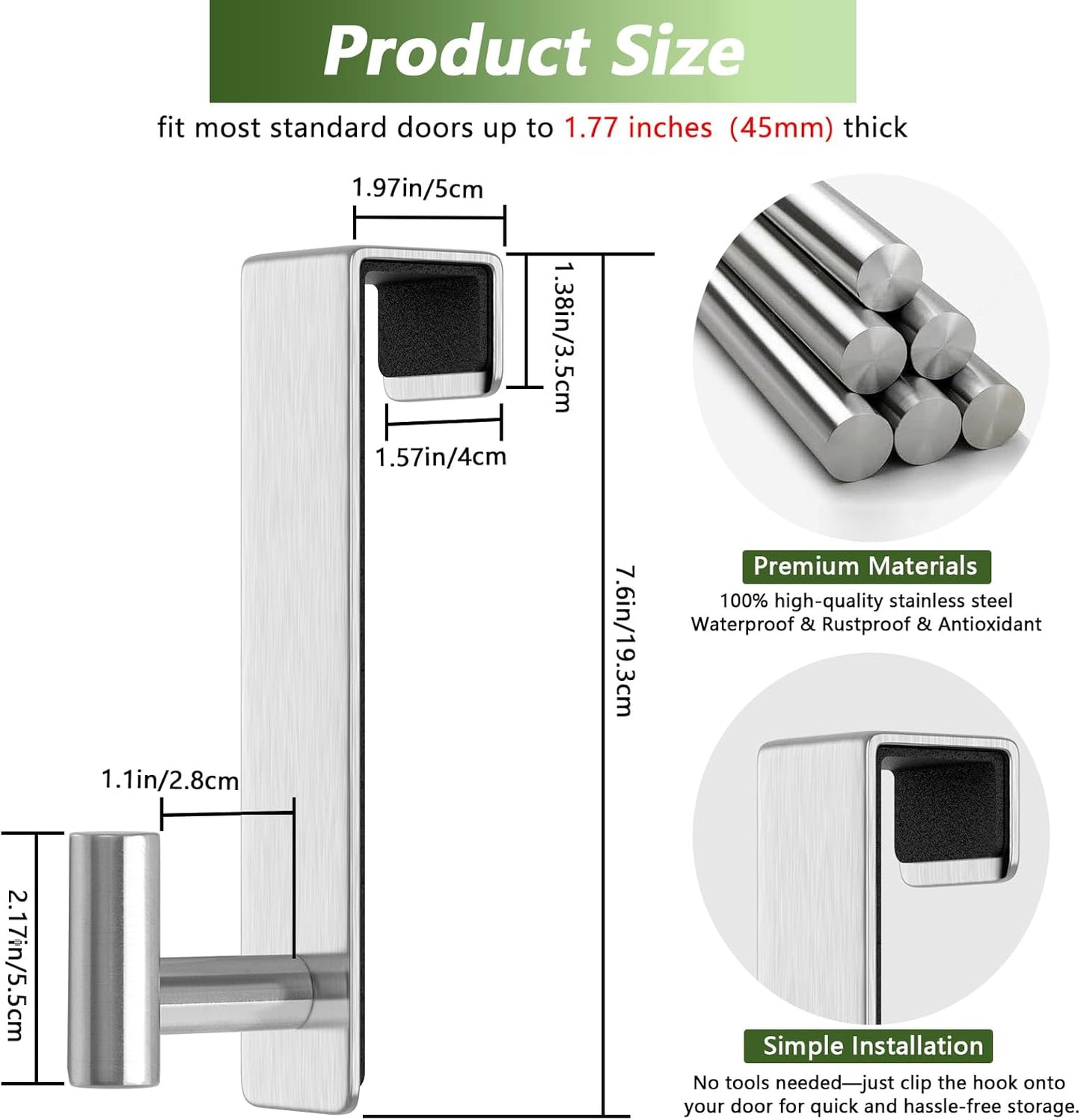 Gancho acero inox resistente para abrigos y bolsos plateado