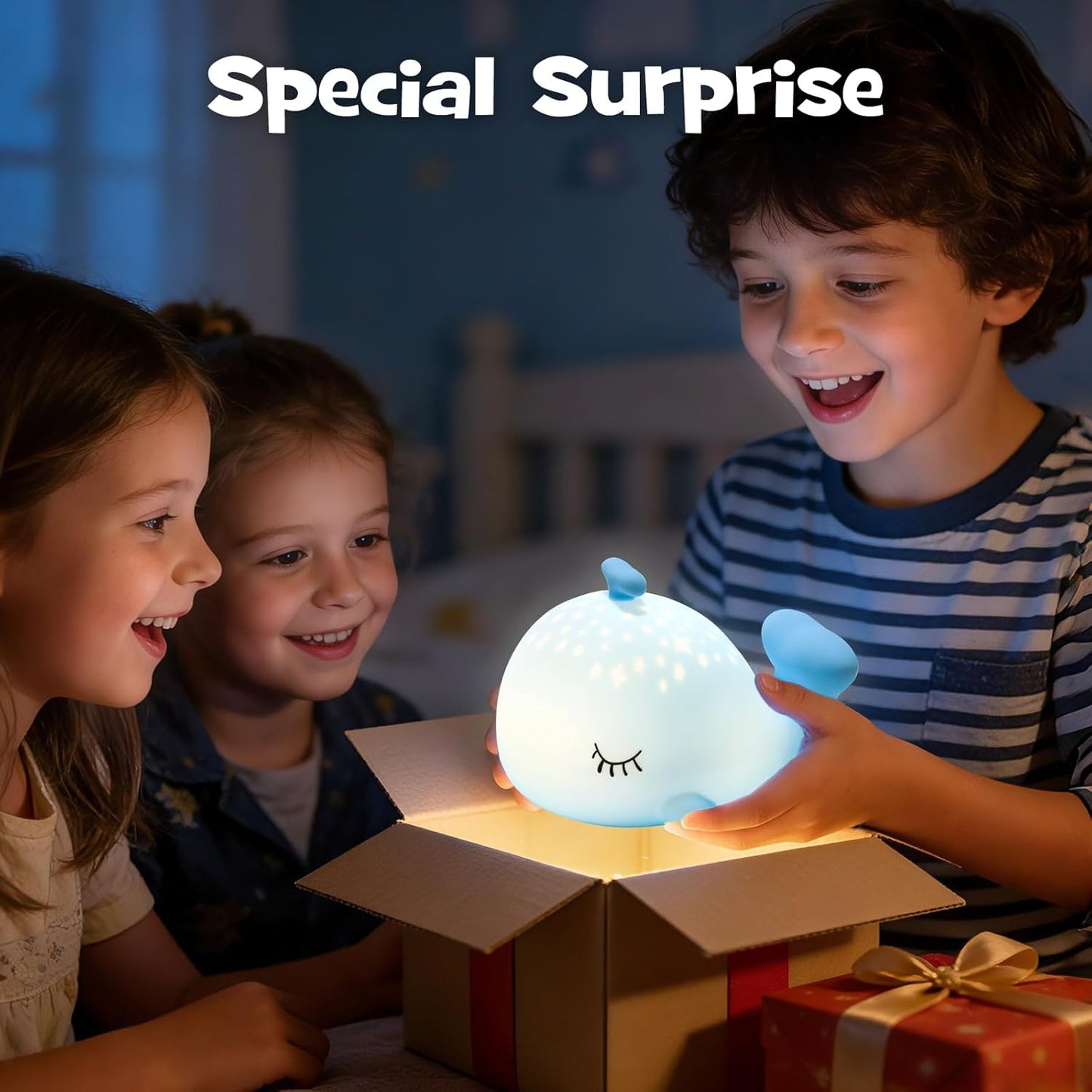 Luz nocturna ballena silicona blanda con temporizador 3 niveles