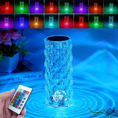 Lámpara mesa táctil cristal RGB 16 colores recargable ambiental