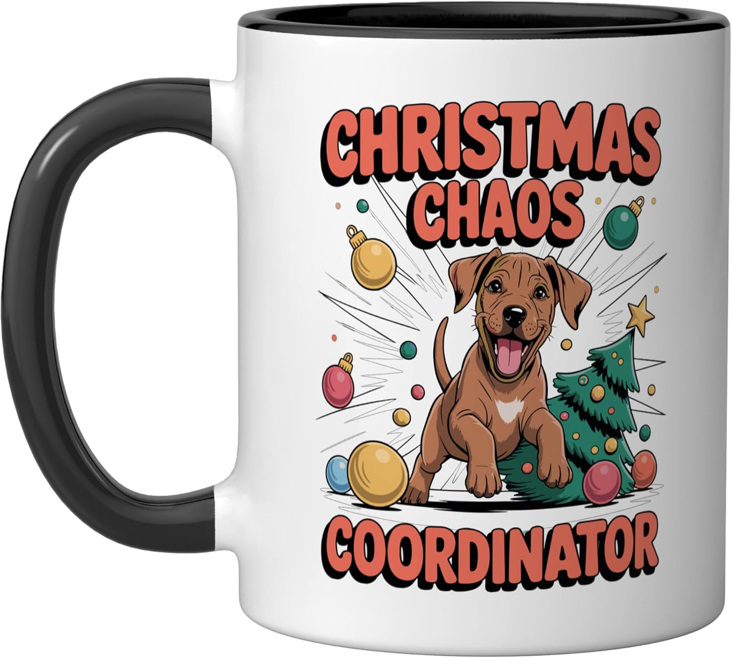 Taza cerámica perro ridgback humorístico negro/blanco