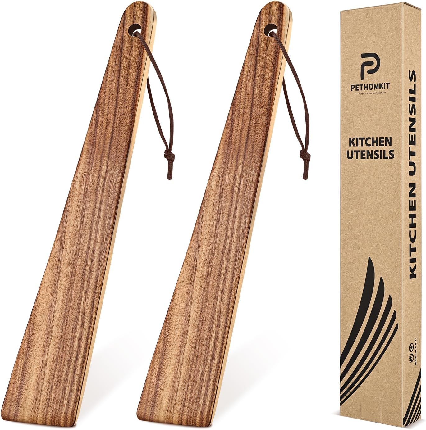 Espátula de madera para cocinar, juego de espátulas de palo de acacia y teca 12 pulgadas