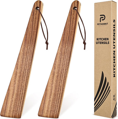Espátula de madera para cocinar, juego de espátulas de palo de acacia y teca 12 pulgadas