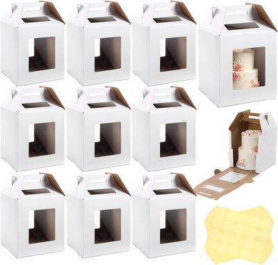 Paquete de 10 cajas altas para tartas 14x14x16 pulgadas con ventana para capa