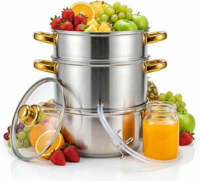 Exprimidor vapor acero inox 5qt con tapa vidrio manguera