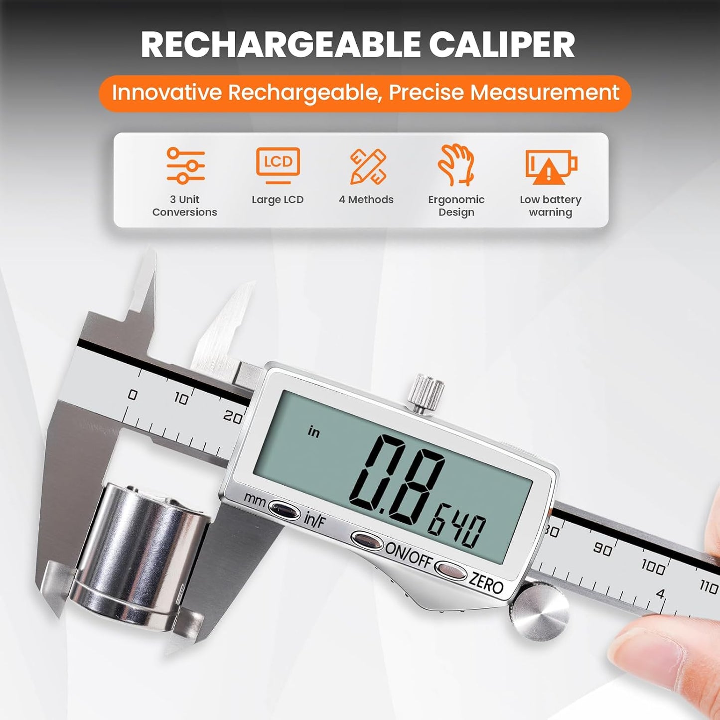 Pinza calibrador digital 8pulg acero inox USB-C LCD grande