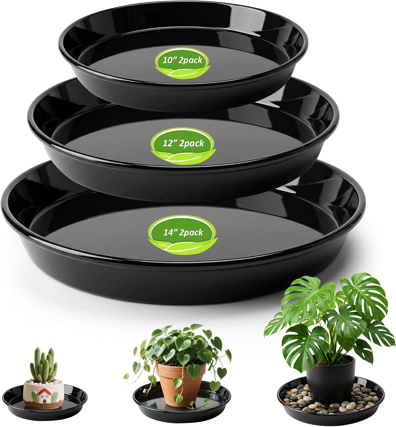 6 Bandejas Plástico Redondas para Plantas 10-14pulg