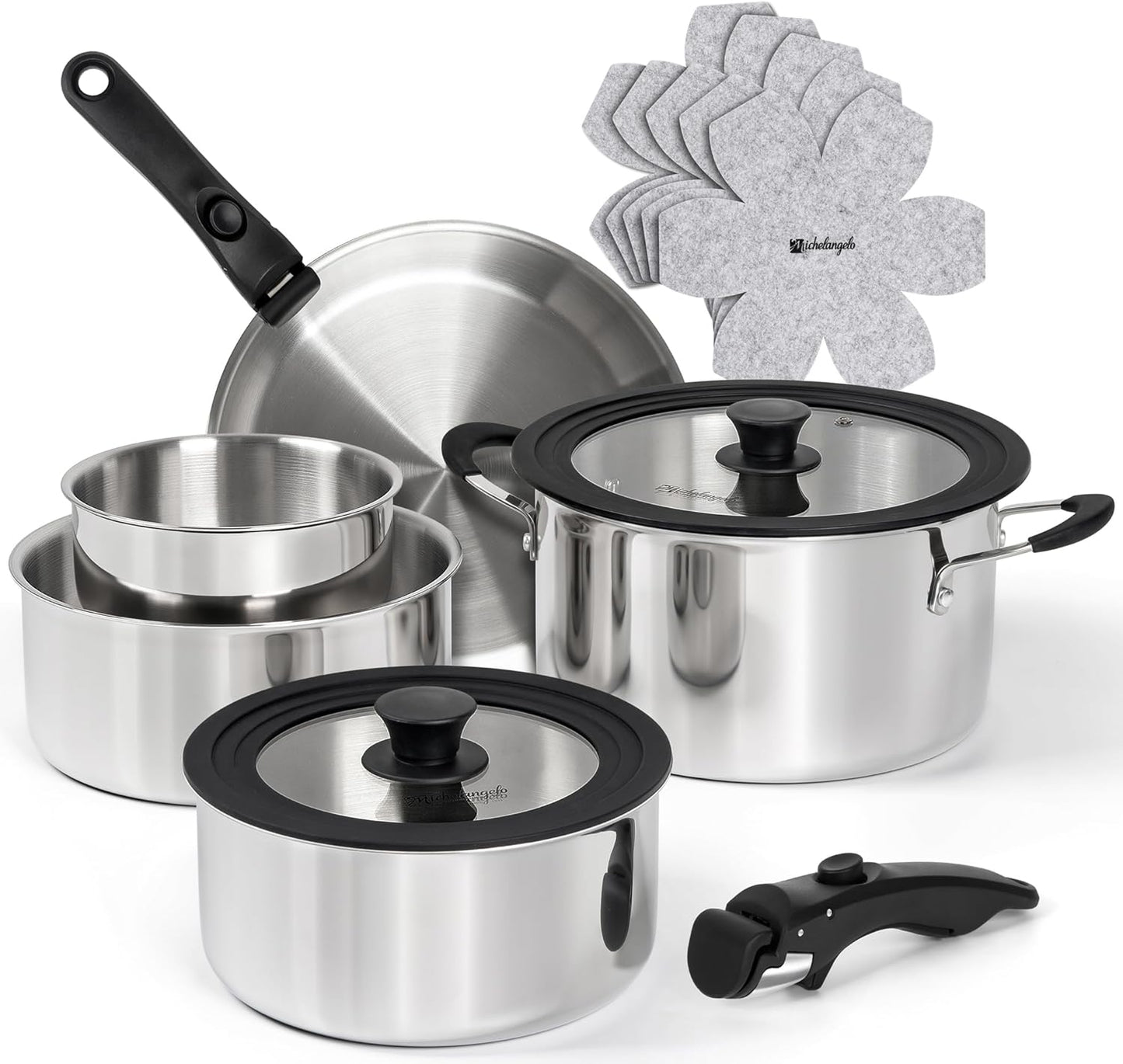Set 14 Pzas Utensilios Acero Inox Desmontables Inducción