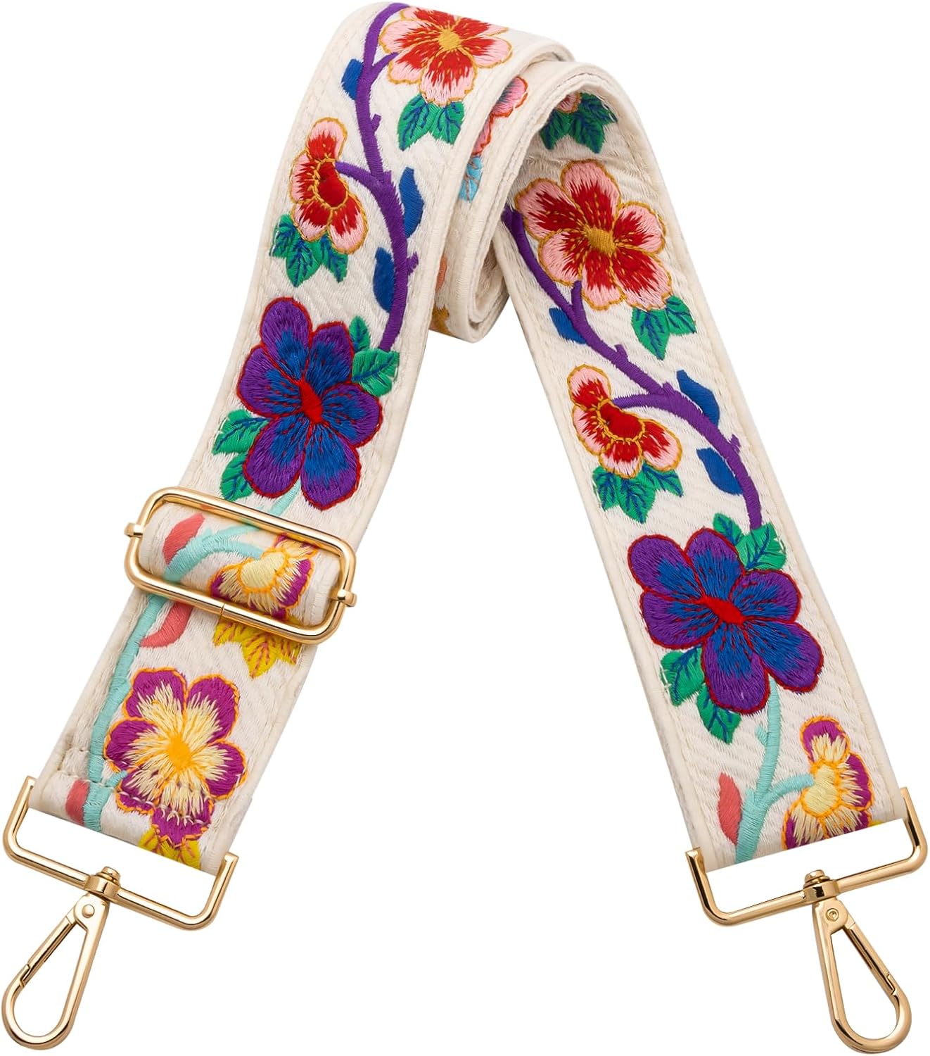 Correa ajustable para bolso mujer flor ciruelo blanca