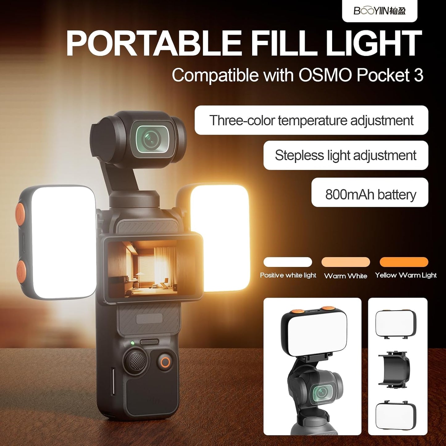Luz relleno LED DJI OSMO Pocket 3 800mAh 6500K 3 colores ajustables