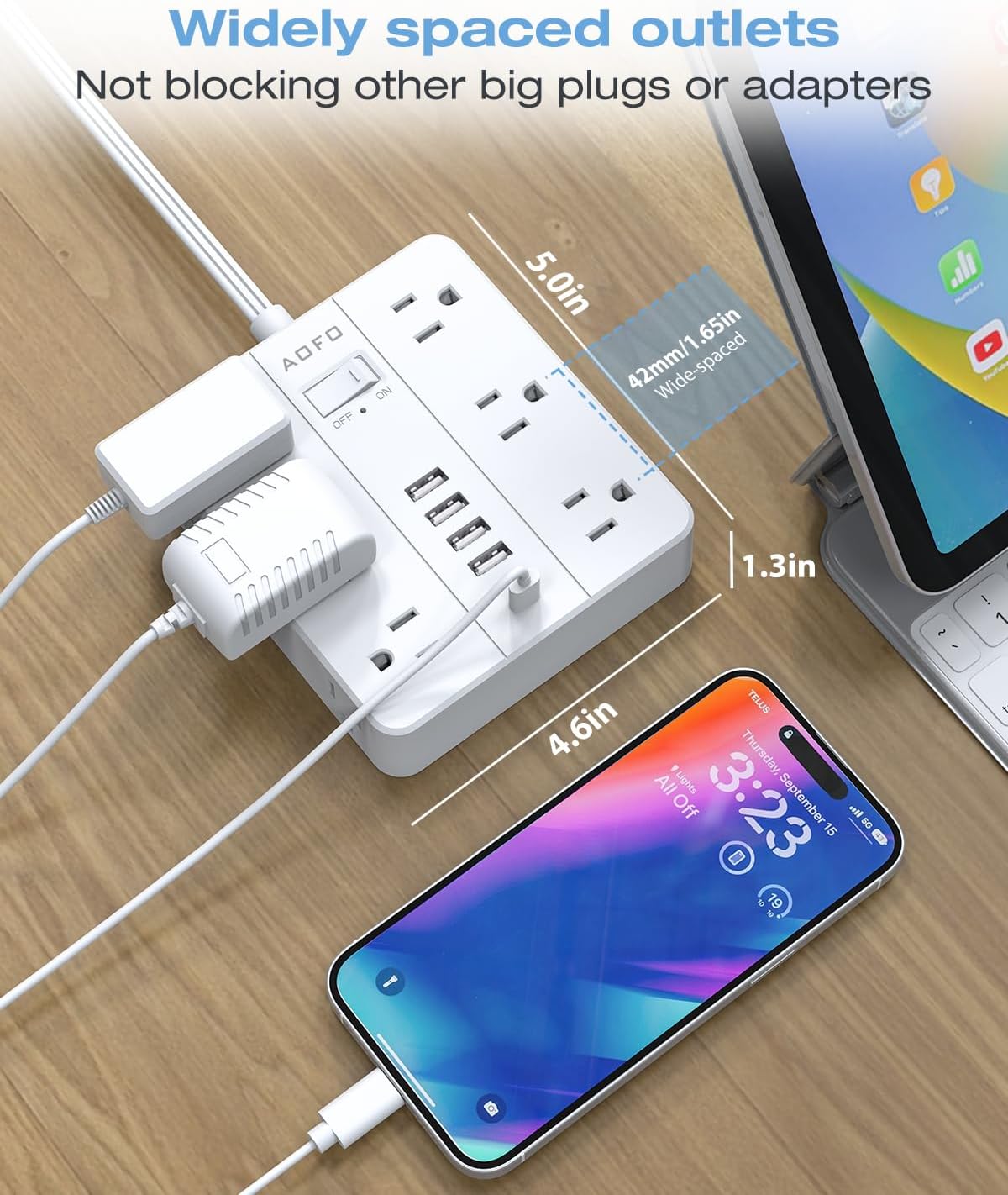 Regleta sobretensiones 12 salidas CA 6 USB 5ft blanco