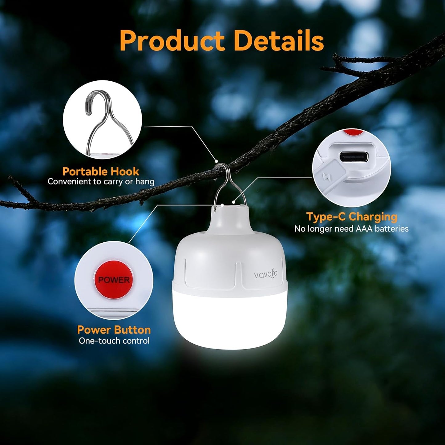Linterna LED campamento recargable 1200 lúmenes IP65 blanco